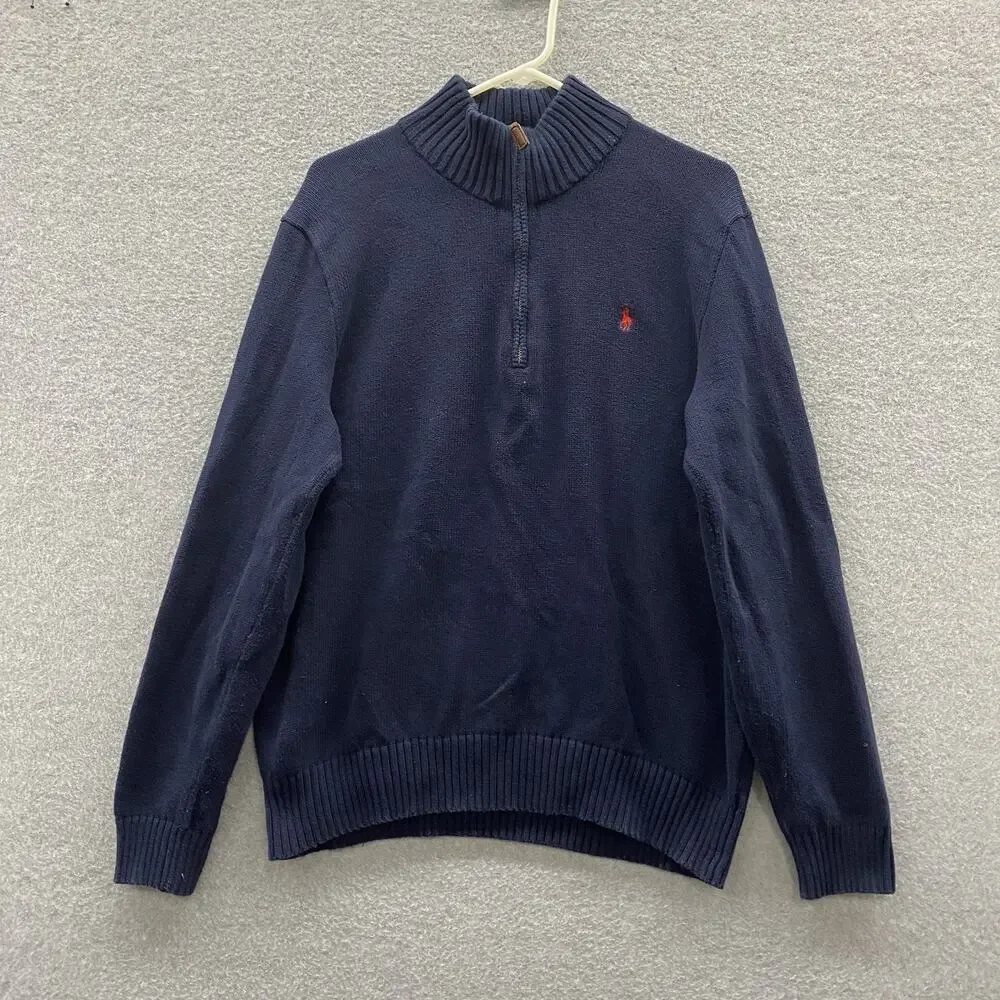 Polo Ralph Lauren Mens Large Navy 1/4 Zip Pullover Preppy Golf Luxury Sweater